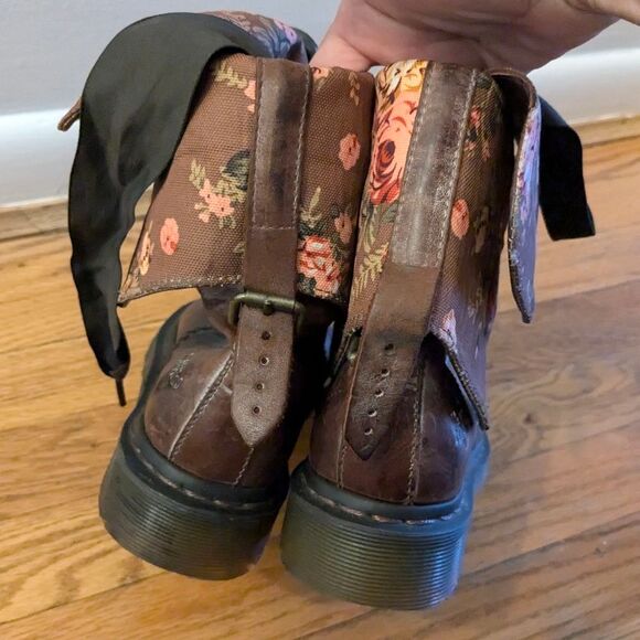 Dr. Martens Floral Combat Boots Vintage Leather Lace-up Ankle‎ Boots UK 4 - Picture 6 of 16